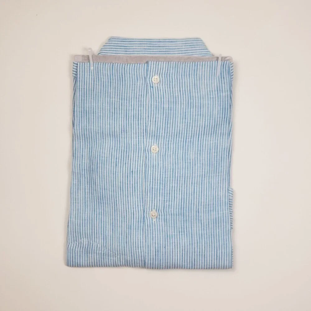 UNTUCKit Sherry Linen LS Shirt Womens Size 4 Light Turquoise Blue & White Stripe - Picture 7 of 15